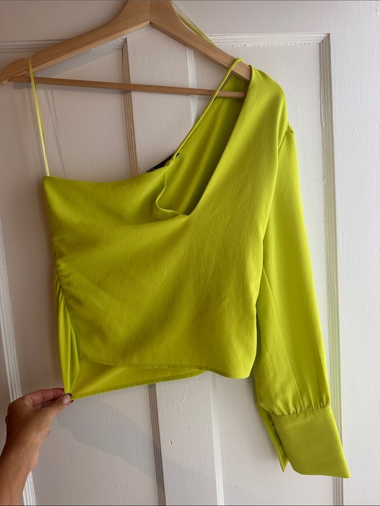 Zara Tops - Zara Neon Lime One-Shoulder Draped Crop Top